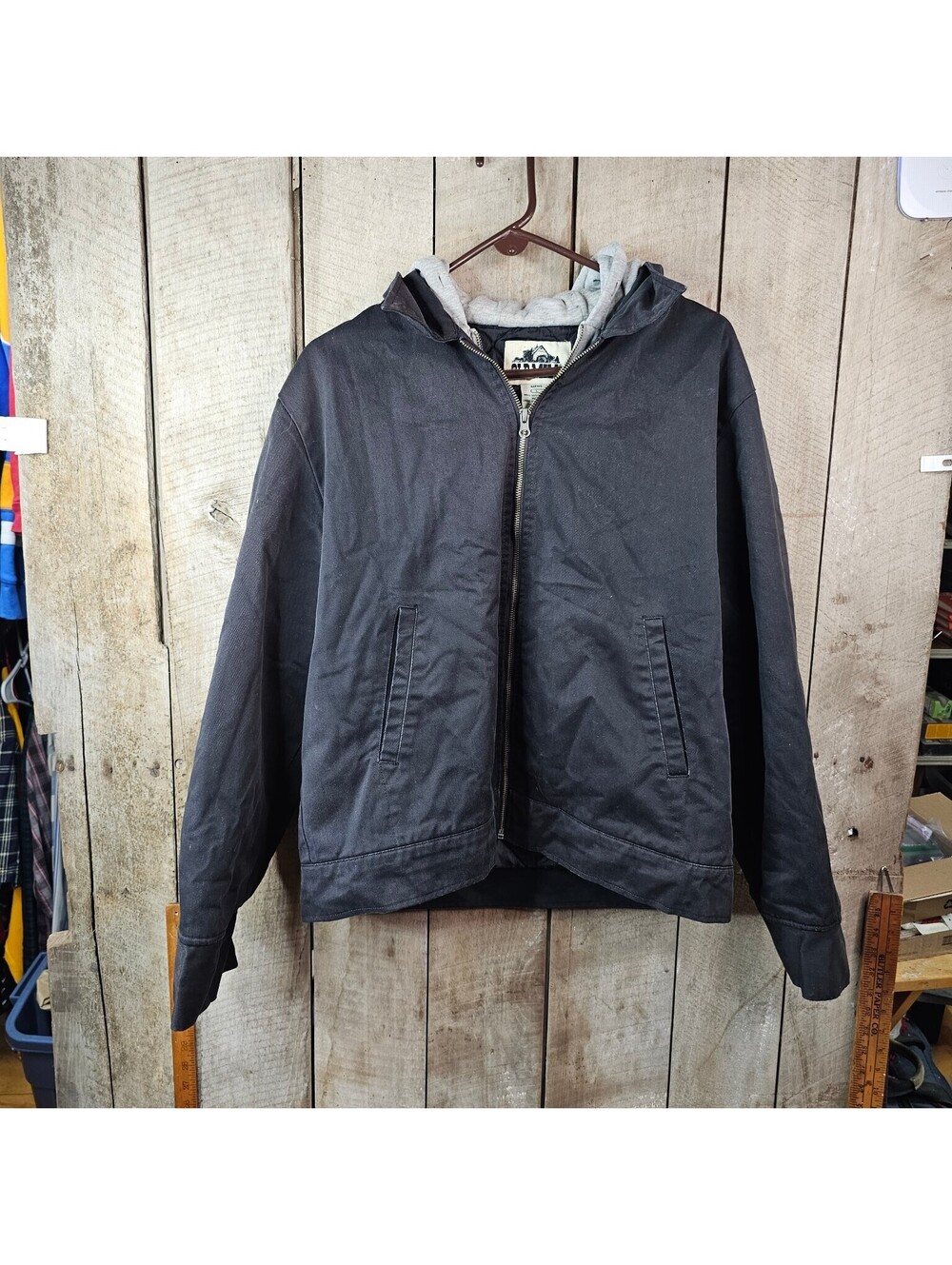 Old Mill Men's Size L Black Hooded Quilted Full Zip Work Jacket Coat